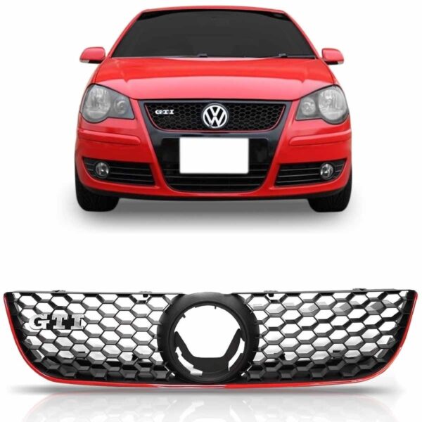 Grade Radiador Com Friso Vermelho Polo Gti 2007 2008 A 2011 Preto