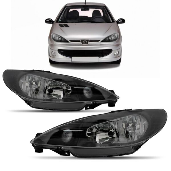 Farol Peugeot 206 04 A 12 Mascara Negra Foco Duplo 1ª Linha Direito/passageiro