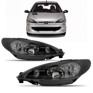 Farol Peugeot 206 04 A 12 Mascara Negra Foco Duplo 1ª Linha Direito/passageiro