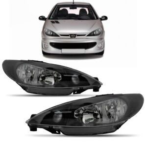 Farol Peugeot 206 04 A 12 Mascara Negra Foco Duplo 1ª Linha Esquerdo/motorista