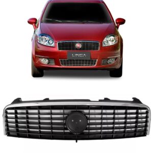 Grade Para Fiat Linea 2008 A 2013 Preta  Friso Cromado - Preto