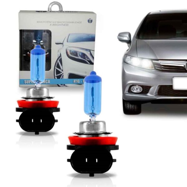 Kit Par Lampada Super Branca Tech One H16 Efeito Xenon