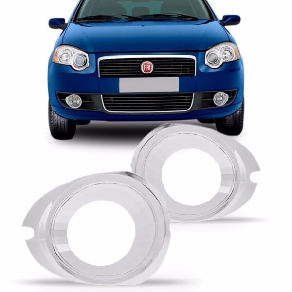 Par Moldura Cromada Farol Auxiliar Palio Siena Strada Copo Prateado Ambos Lados