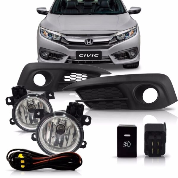 Kit Farol Milha Neblina New Civic 2017 2018 Com Botão