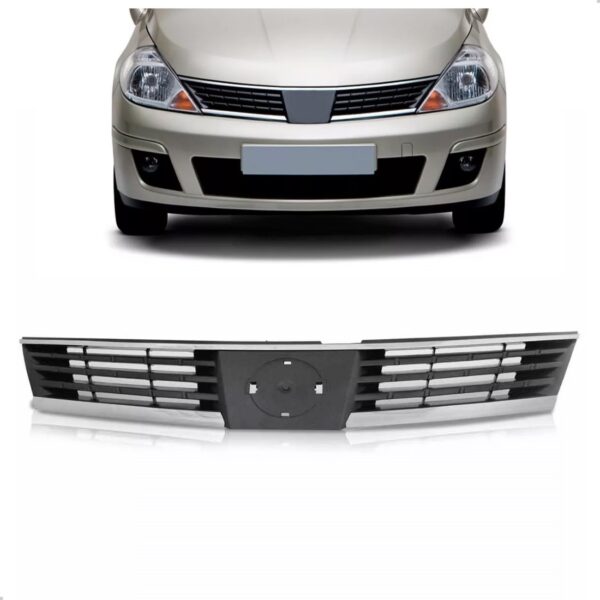 Grade Radiador Tiida 07 A 10 Cinza Escuro Com Friso Cromado Plástico