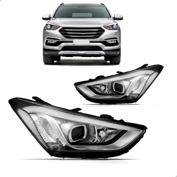 Farol Santa Fe 2014 A 2016 Manual Eletrico C/ Projetor E Led Lado Direito
