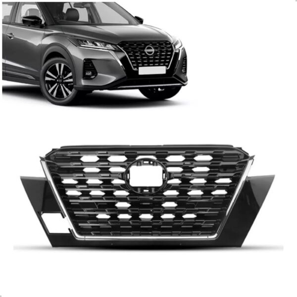 Grade Radiador Kicks 2022 23 2024 Preta Com Moldura Cromada Plástico