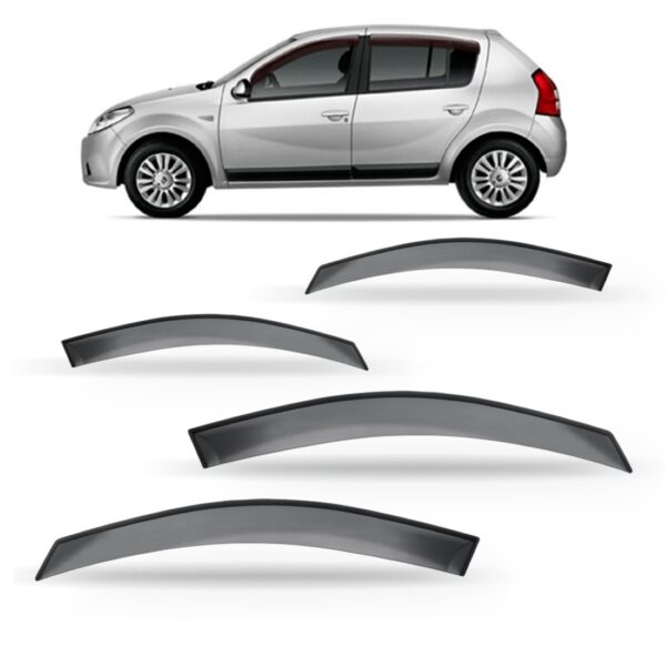 Calha Defletor De Chuva Para Sandero 04 Portas 2007 A 2014 Fumê