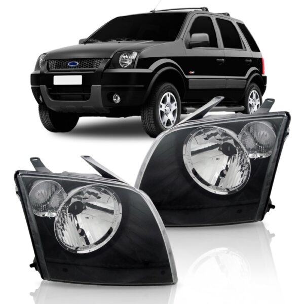 Farol Ecosport 2003 A 08 Negro Aro Cromado Pisca Cristal Le Esquerdo/motorista