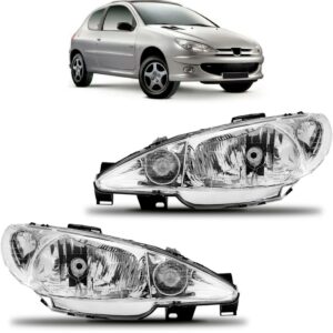 Farol Peugeot 206 2003/ Cromado Lente Lisa Foco Simples Lado Direito