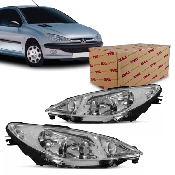 Farol Peugeot 206 2000 A 10 Cromado Lente Lisa Foco Duplo Ld Direito/passageiro