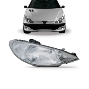 FAROL PEUGEOT 206 1998 A 2000 CROMADO LENTE RAIADA LD