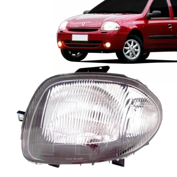 Farol Clio 1999 A 2001 Cromado Foco Simples 1ª Linha - Esquerdo/motorista