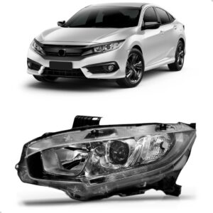 Farol Civic 2017 2018 2019 Com Led Mascara Cromada 1ª Linha Direito/passageiro