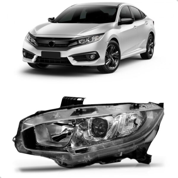 Farol Civic 2017 2018 2019 Com Led Mascara Cromada 1ª Linha Direito/passageiro