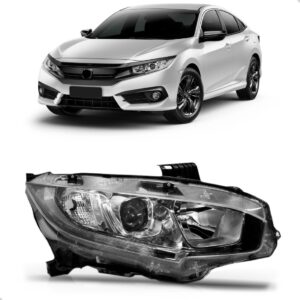 Farol Civic 2017 2018 2019 Com Led Mascara Cromada 1ª Linha Esquerdo/motorista