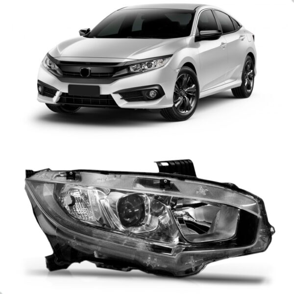 Farol Civic 2017 2018 2019 Com Led Mascara Cromada 1ª Linha Esquerdo/motorista