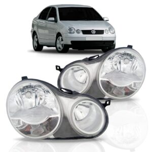 Farol Polo Hatch Sedan 03 04 05 06 Mascara Cromada 1ª Linha Direito/passageiro