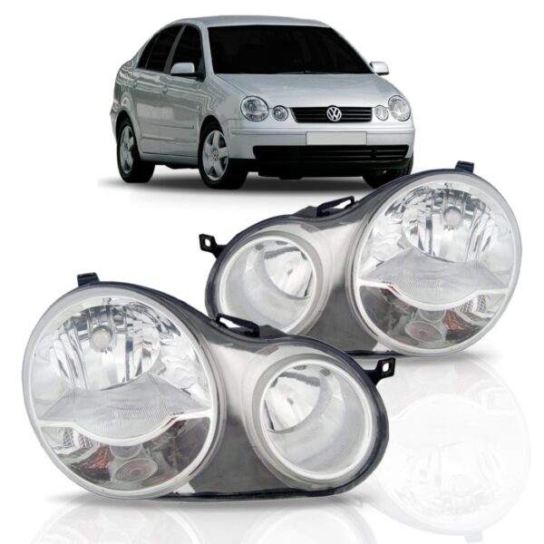 Farol Polo Hatch Sedan 03 04 05 06 Mascara Cromada 1ª Linha Esquerdo/motorista