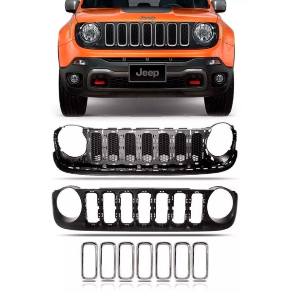 Grade Completa Para Renegade 2015 A 18 Preta Frisos Cromados Preto