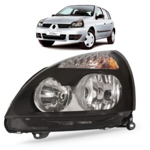 Farol Clio 2003 A 2005 Fumê Mascara Negra 1ª Linha - Esquerdo/motorista