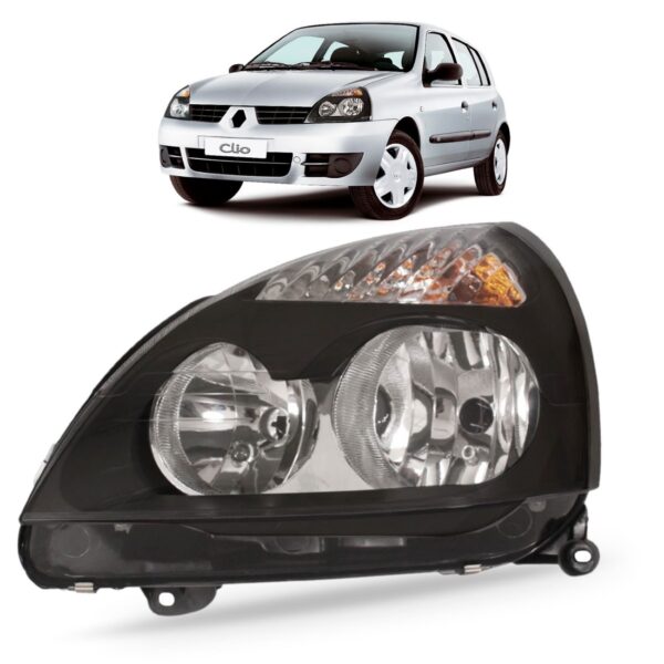 Farol Clio 2003 A 2005 Fumê Mascara Negra 1ª Linha - Esquerdo/motorista