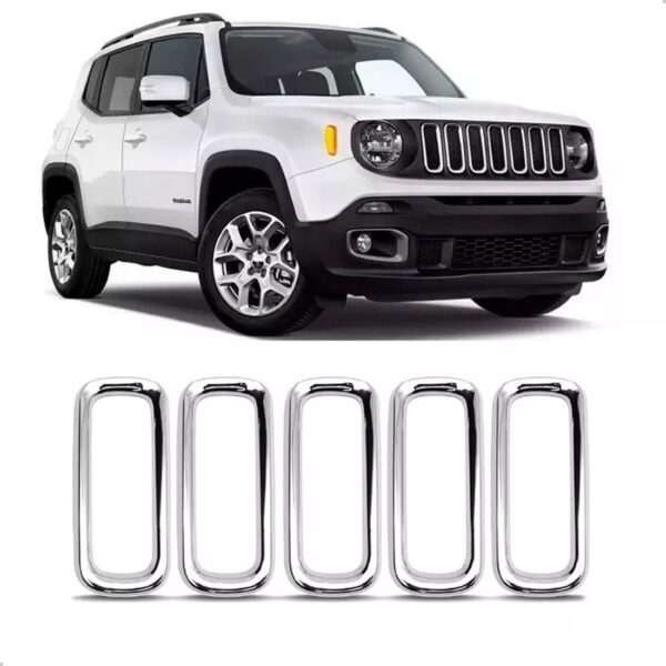 Kit Acabamento Grade Dianteira Renegade 15 A 18 Cromado 5 Pc