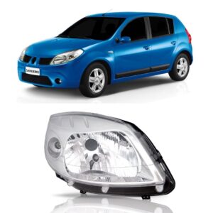 Farol Sandero 2007 2008 2009 2010 Cromado 1ª Linha - Direito/passageiro