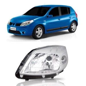 Farol Sandero 2007 2008 2009 2010 Cromado 1ª Linha Esquerdo/motorista
