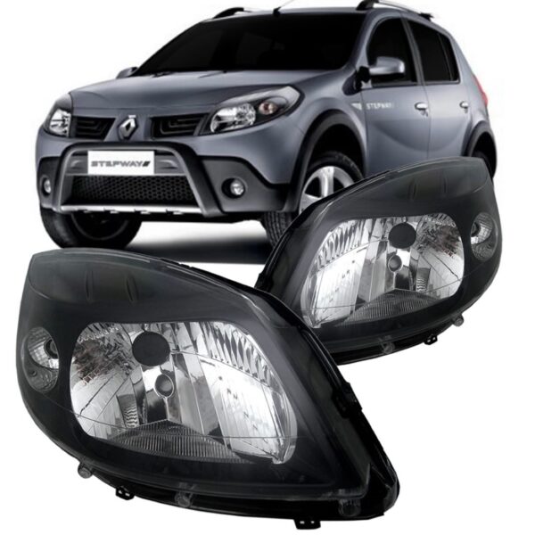 Farol Sandero 2007 2008 2009 2010 Mascara Negra 1ª Linha Esquerdo/motorista