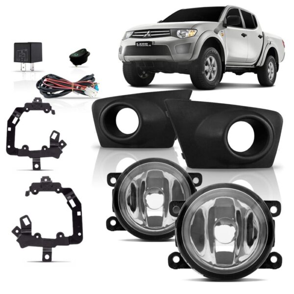 Kit Farol Milha L200 Triton 2011 2012 2013 Com Moldura.