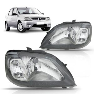 Farol Logan 2007 2008 2009 2010 Mascara Cinza 1ª Linha Esquerdo/motorista