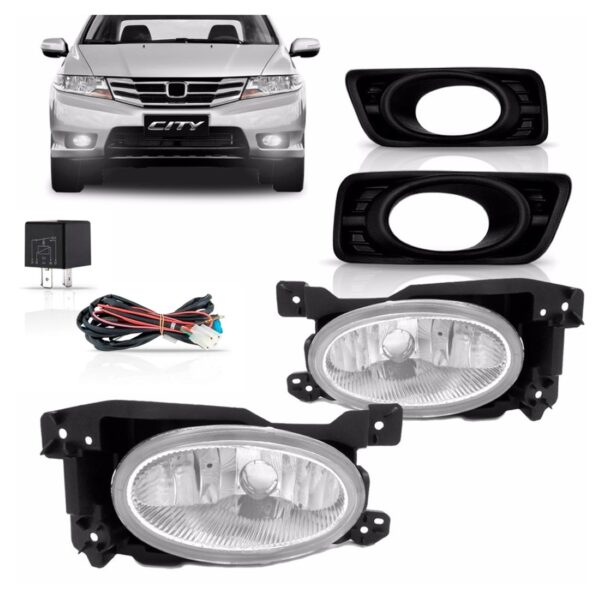 Kit Farol Auxiliar Honda City 2012 2013 Moldura Preta Orig.