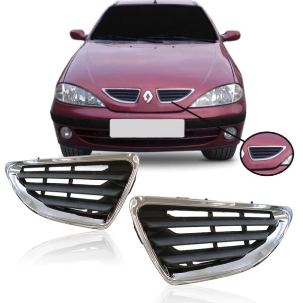 Grade Megane 2000 A 2003 Preta C/friso Cromado Direito/passageiro Brilhante