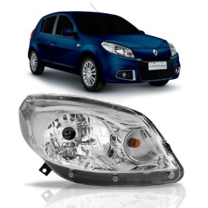 Farol Renault Sandero 2012 2013 Máscara Cromada 1ª Linha - Direito/passageiro