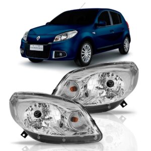 Farol Renault Sandero 2012 2013 Máscara Cromada 1ª Linha - Direito/passageiro