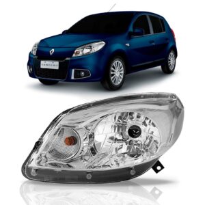 Farol Renault Sandero 2012 2013 Máscara Cromada 1ª Linha Esquerdo/motorista