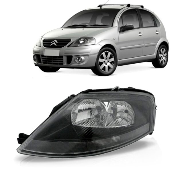 Farol Citroen C3 03 04 05 06 A 11 12 Máscara Negra 1ª Linha Direito/passageiro