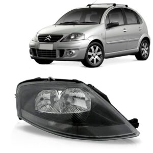 Farol Citroen C3 03 04 05 06 A 11 12 Máscara Negra 1ª Linha Esquerdo/motorista