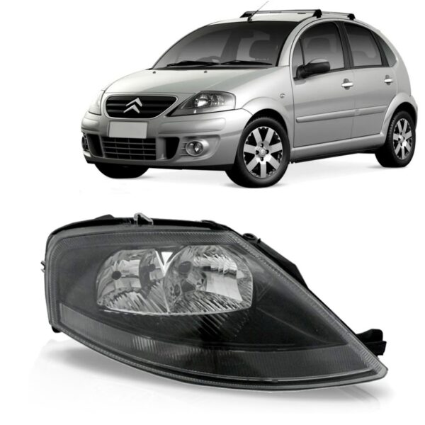 Farol Citroen C3 03 04 05 06 A 11 12 Máscara Negra 1ª Linha Esquerdo/motorista