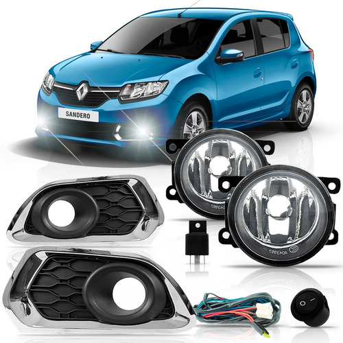Kit Farol Milha Sandero 2015 2016 Moldura Cromada
