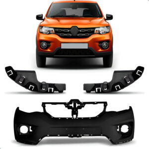 Parachoque Kwid 2017 A 2022 Dianteiro Com Par Guias Preto