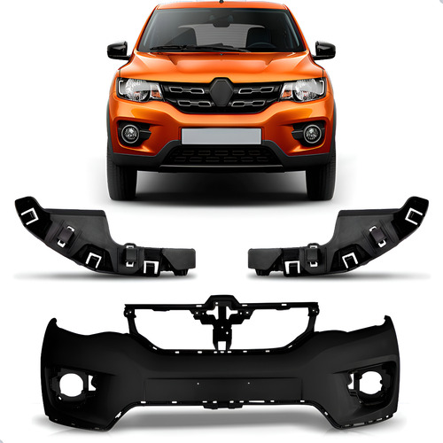 Parachoque Kwid 2017 A 2022 Dianteiro Com Par Guias Preto
