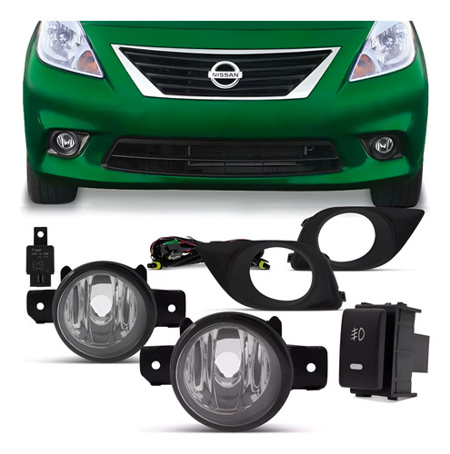 Kit Farol Neblina Milha Nissan Versa 2011 À 2014 Com Grade Transparente