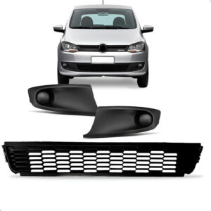 Tela Frontal Inferior Para Vw Fox 10/14 + Par Moldura Milha Preto