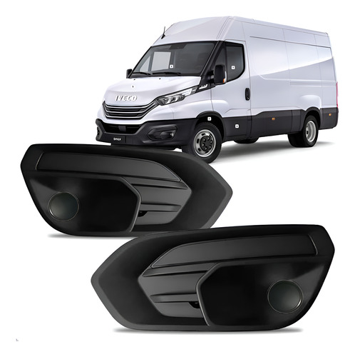 Par Grade Moldura Milha Para Iveco 2020 A 2023 S/ Furo Milha Preto Ambos Os Lados