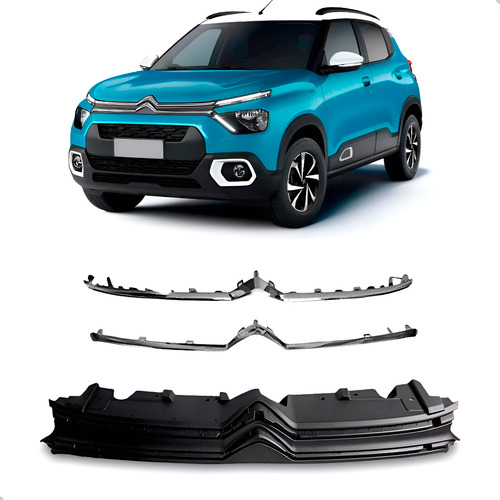 Tela Frontal Radiador Para Citroen C3 21/23 C/ Friso Cromado Preto