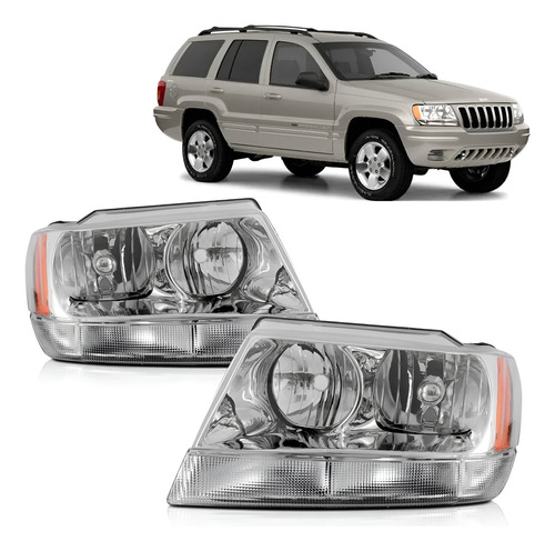 Par Farol Grand Cherokee 1999 A 2001 Cromado Direito