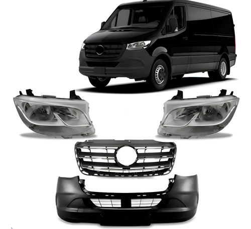 Kit Frente Sprinter 2020 A 2024 Farol Grade C/ Friso Novo Preto