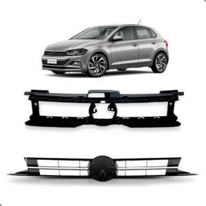 Kit Grade Polo 2018 A 2022 Com Friso Cromado E Grade Interna Preto